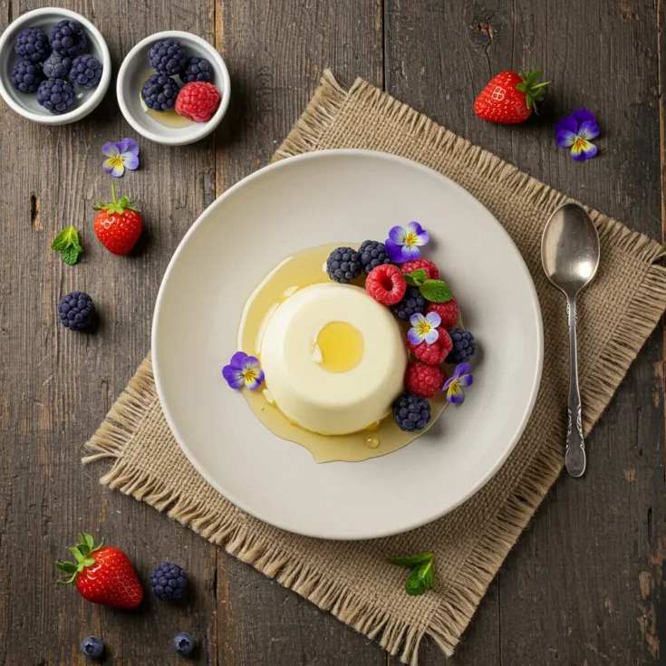 Panna cotta recipe with simple berry and mint topping