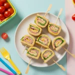 Rainbow sandwich skewers with lunchbox items