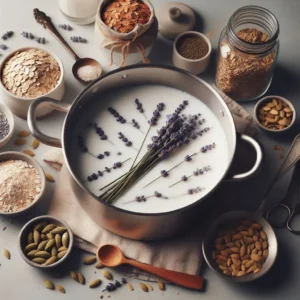 Infusing oat milk with lavender and cardamom for panna cotta