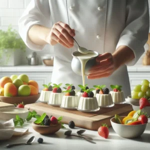 Pouring panna cotta mixture into molds