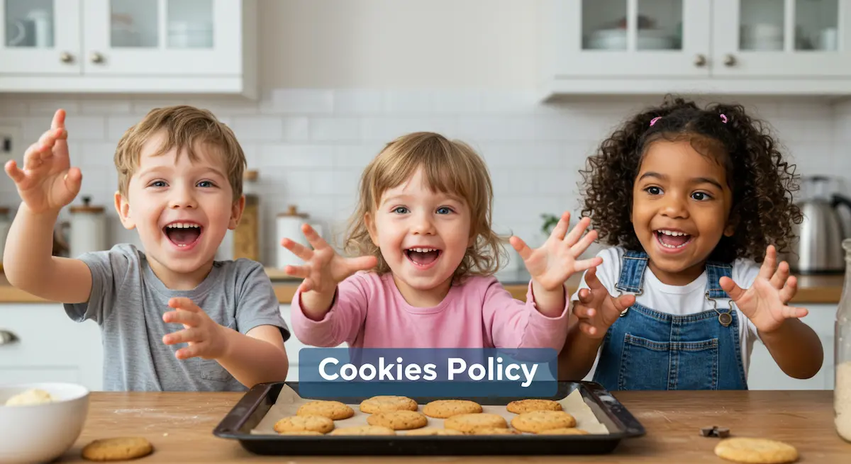 Children reaching for cookies in a home kitchen