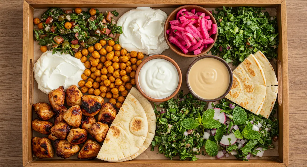 Deconstructed Chicken Shawarma Ingredients Flatlay
