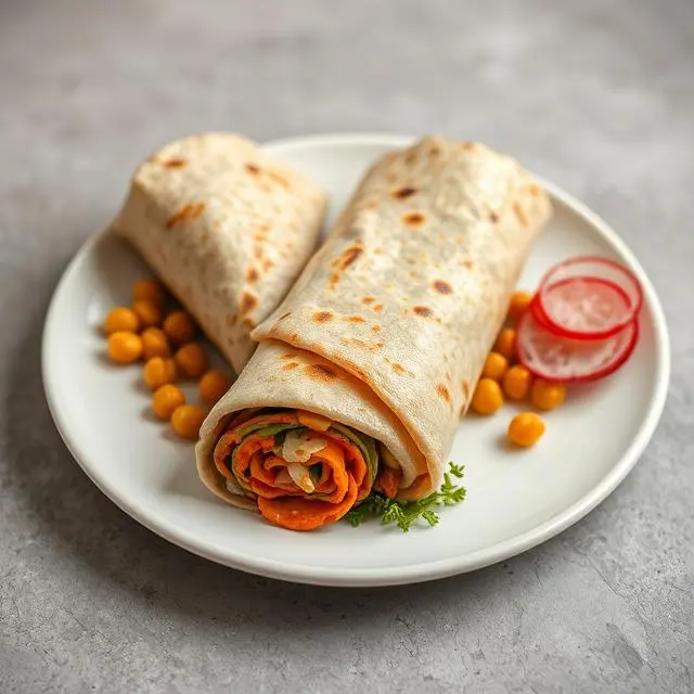 Finished Chicken Shawarma Wrap on White Plate