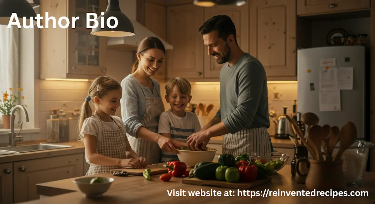 A happy family cooking together in a cozy kitchen, with children helping parents prepare food.