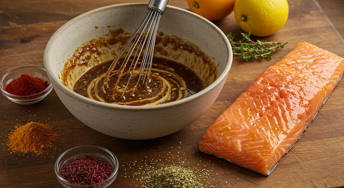 Preparing miso-sesame marinade for diabetic-friendly salmon