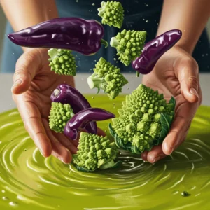 Tossing colorful veggies in turmeric and avocado oil