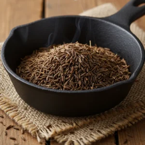 Toasting cumin seeds for homemade carnitas tacos