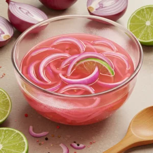 Quick-pickled red onions for carnitas tacos