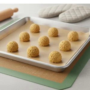 Cookie dough balls ready for freezing before baking