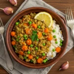 Cheap Healthy Dinner: Garlic lentil rice one-pot dinner under $5 in bowl