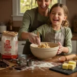 Chocolate Chip Cookies: Mother and daughter making soft chocolate chip cookies together in a cozy kitchen