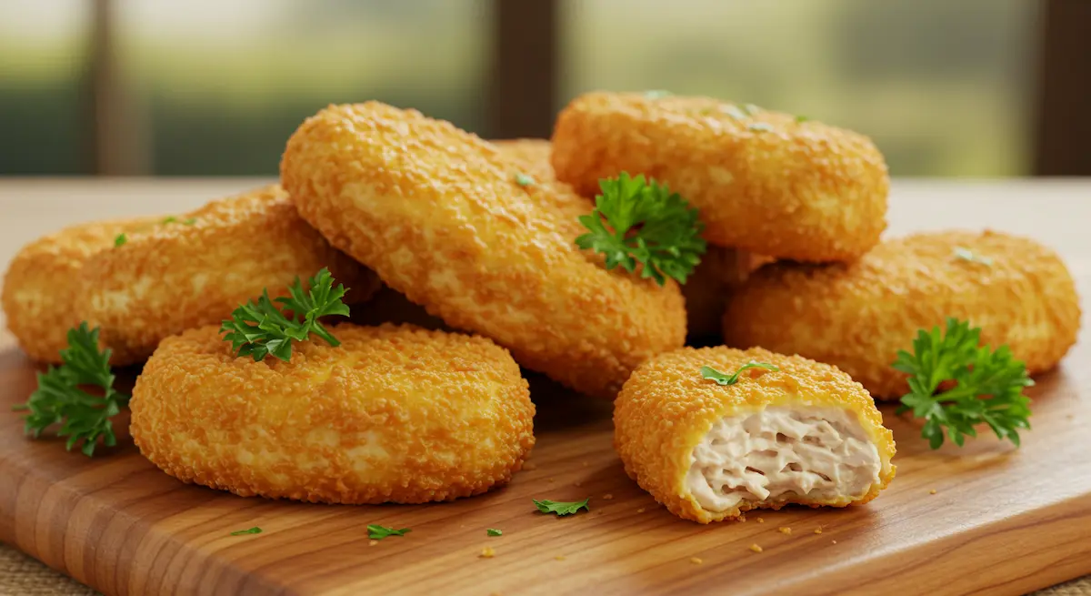 Healthy baked chicken nuggets with fresh herbs, perfect for kids' lunchboxes.