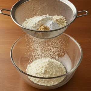 Sifting cake flour and cornstarch for cookie dough