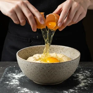 Binding cookie dough with a cold egg for thickness