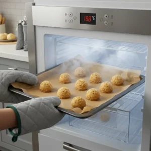 Chilling cookie dough balls in freezer before baking