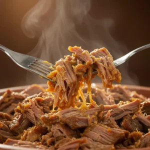 Shredding juicy carnitas for tacos