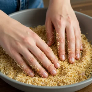 Chicken nuggets coated in golden breadcrumbs for crispiness