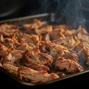 Crisping shredded carnitas under broiler