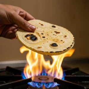 Charring corn tortillas for carnitas tacos
