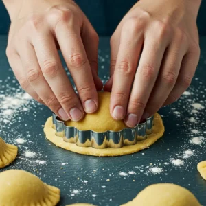 Shaping samosa dough with an empanada mold for uniform size