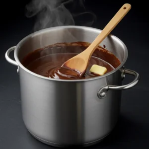 Stainless steel double boiler melting chocolate and butter