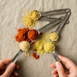 Measuring spoons with smoked paprika and nutritional yeast