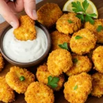 Cauliflower Nuggets: Crispy vegan air fryer cauliflower nuggets with dairy-free ranch, garnished with parsley