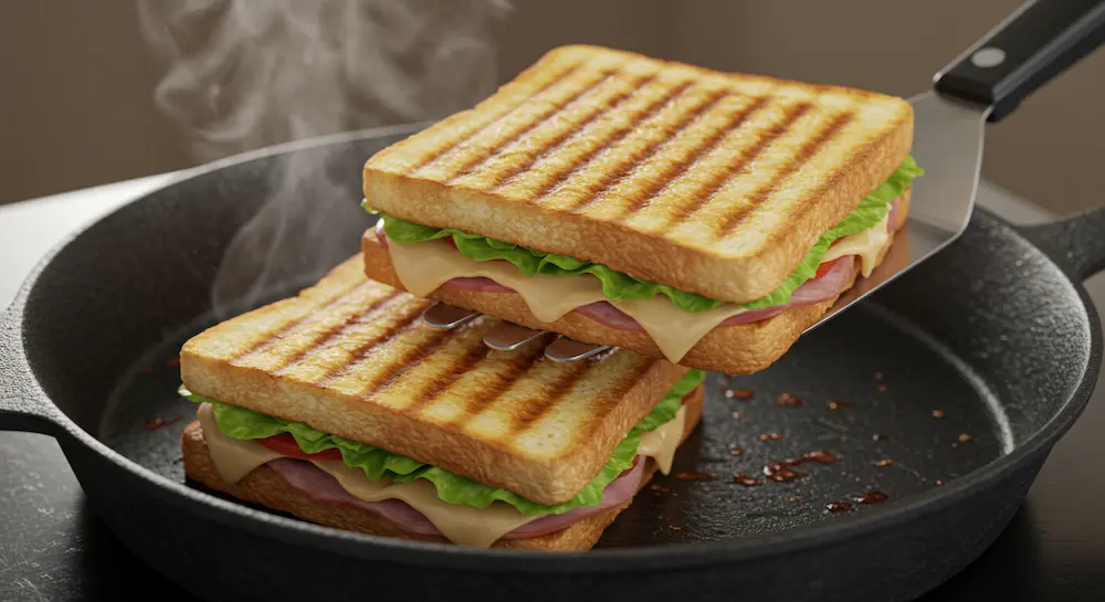 Cooking sandwich in pan for enhanced flavor