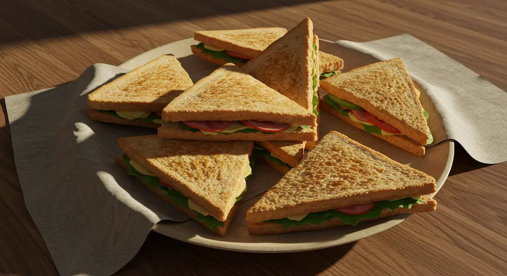 Artfully arranging finished sandwich