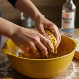 Kneading samosa dough with vodka for extra flakiness