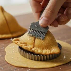 Shaping samosas with an empanada mold for consistency