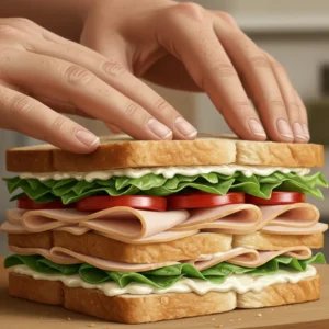 Gently pressing sandwich layers together