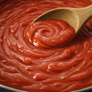 Creating small wells in the tomato sauce with a spoon to cradle the eggs for shakshuka
