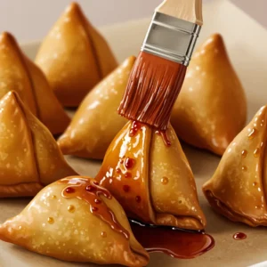 Brushing samosas with smoked paprika oil for flavo