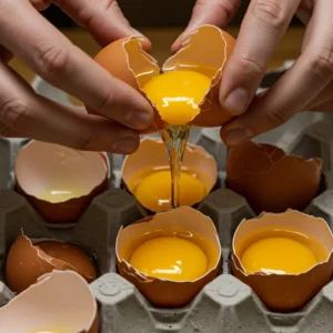 Cracking fresh eggs into the wells of the tomato sauce for shakshuka