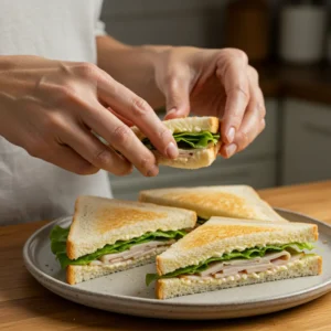 Plating finished peanut butter sandwich