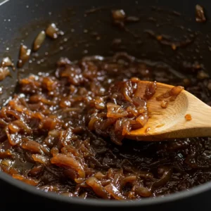 Sprinkling brown sugar into caramelizing onions
