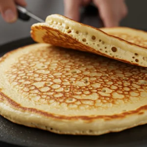 Pancake bubbling ready to flip