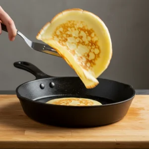 Hand flipping banana egg pancake