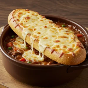 French onion soup bowls under the broiler with melted cheese