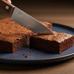 Slicing cooled brownies with a sharp knife
