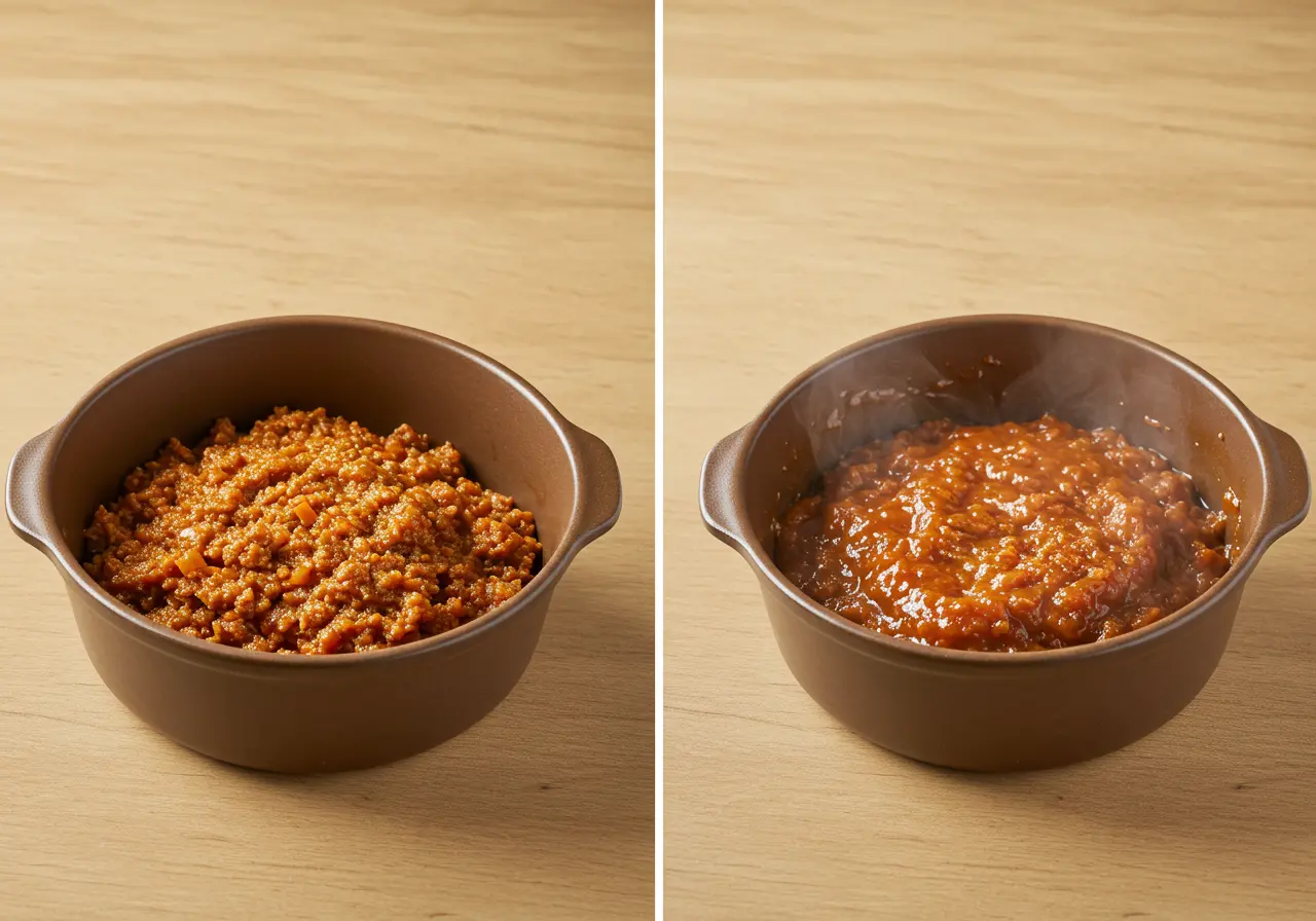 The finished spiced beef filling simmered with water.