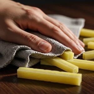 Drying soaked potato sticks thoroughly before frying