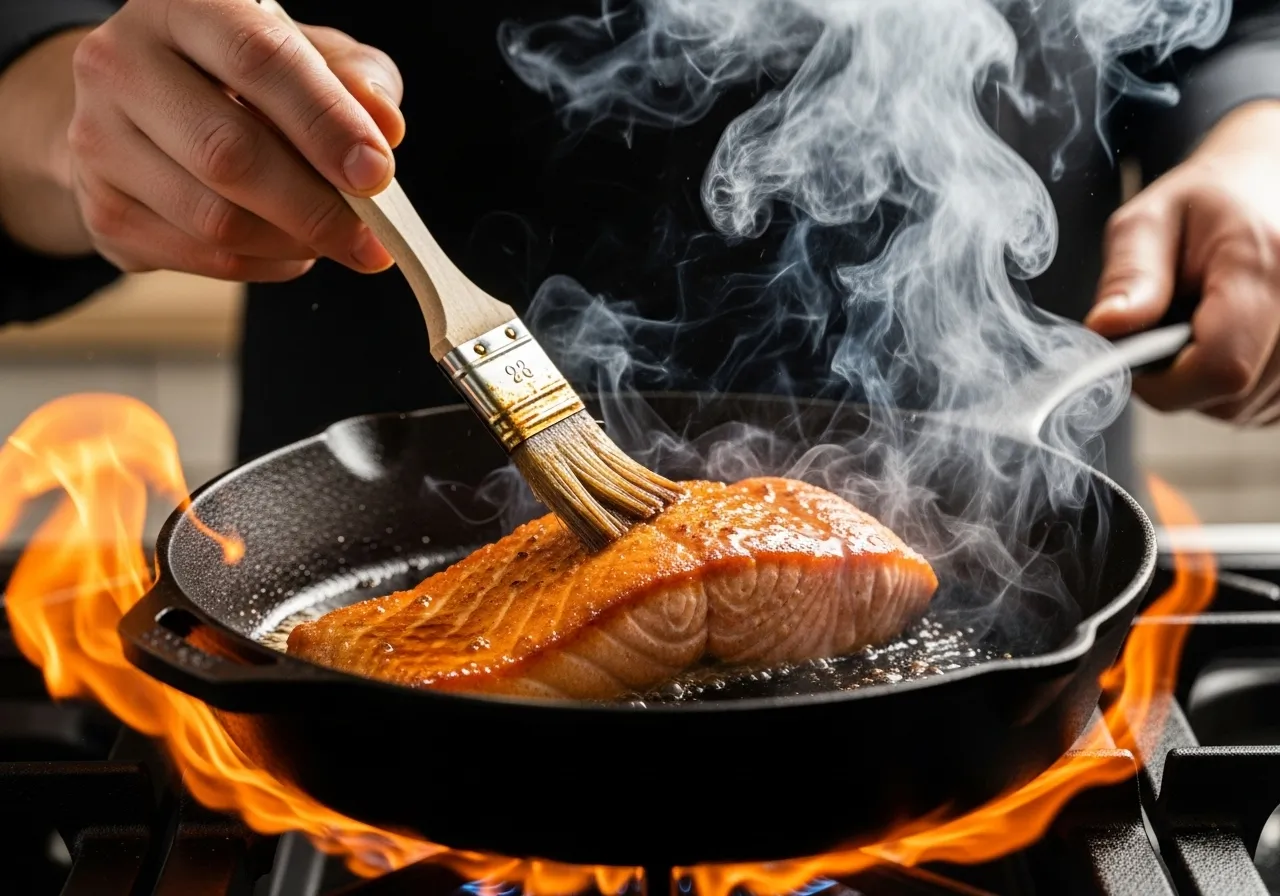 Step 3: Topping the quinoa and arugula base with flaked salmon, avocado, and pickled onions.