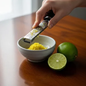 A grater and measuring tools for the Elotes recipe ingredients.