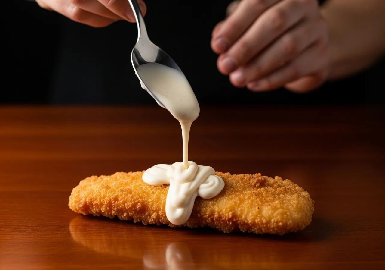 Extreme close-up of crispy golden-brown fish coating with air pockets and flaky white fish inside