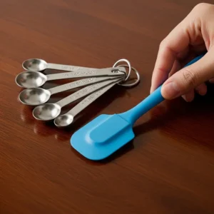 Measuring spoons and small silicone spatula for Greek yogurt protein box recipe