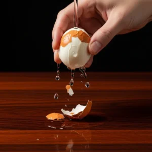 Hand peeling smooth boiled egg under gentle running water for clean shell removal