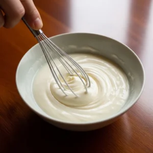Stirring vanilla extract into Greek yogurt until glossy and smooth for lunch box